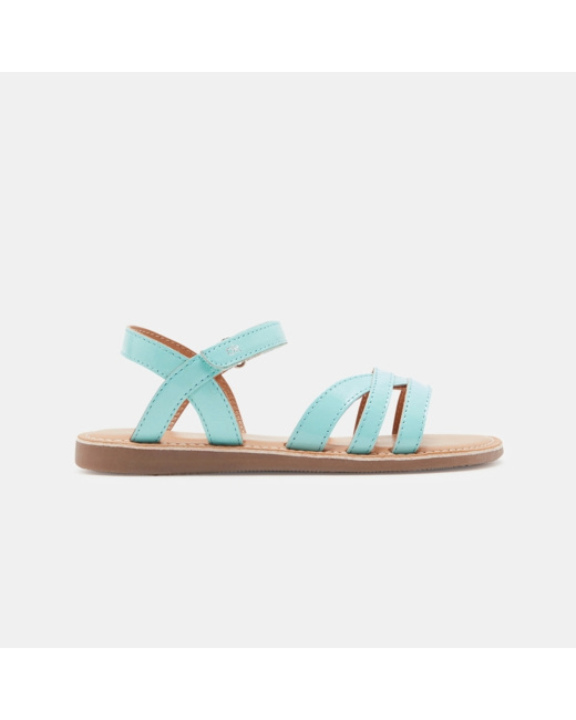 Sandale cuir multibrides vernie turquoise fille