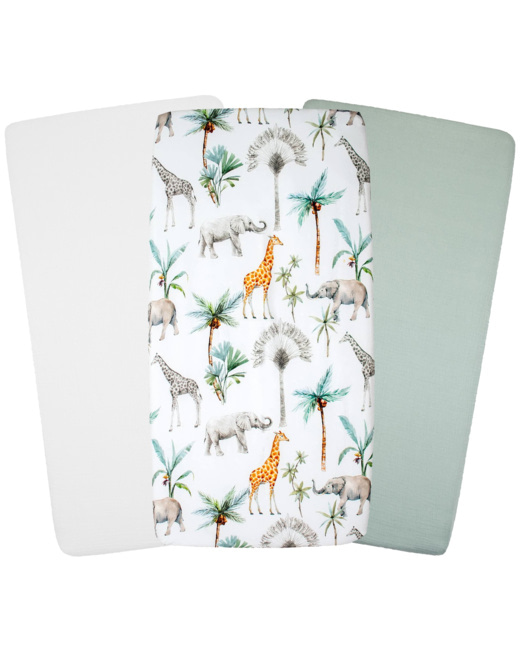 Lot de 3 draps housse berceau en coton Safari