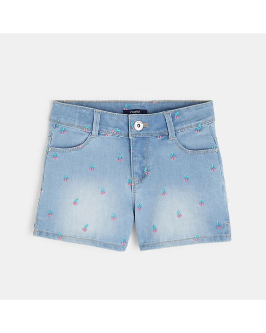 Short en jean brodé bleu fille