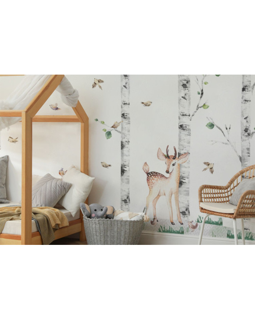 Stickers arbres oiseaux et faon