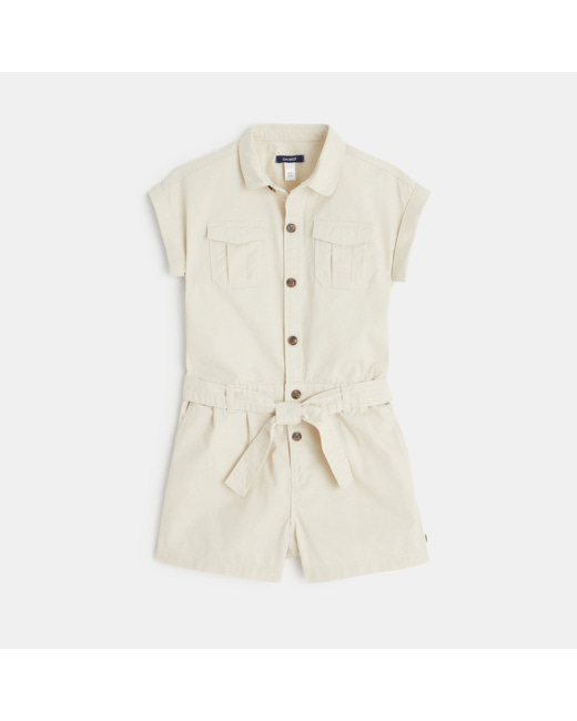 Combishort en toile blanc fille