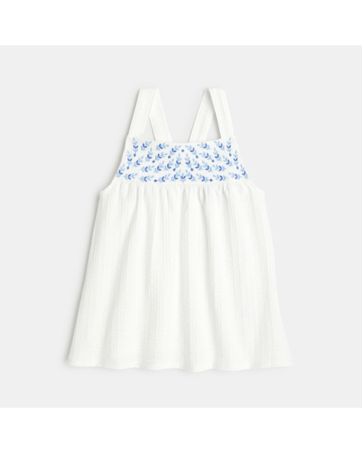 Débardeur brodé à bretelles blanc fille