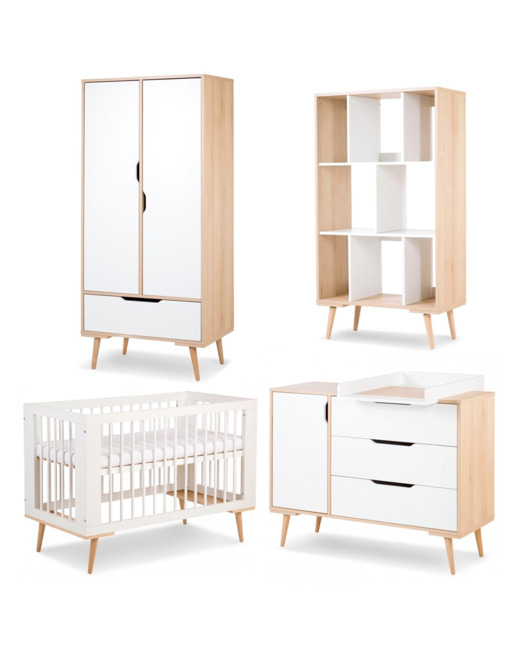 Chambre bébé complète Commode à langer Armoire Bibliothèque et Lit SOFIE