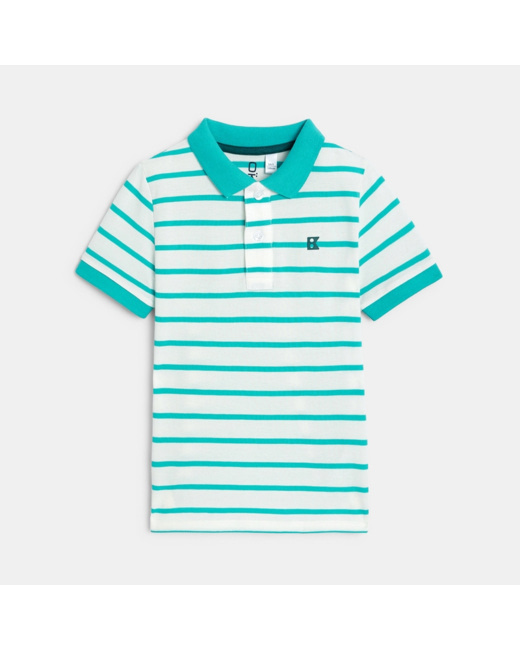 Polo rayé manches courtes bleu garçon