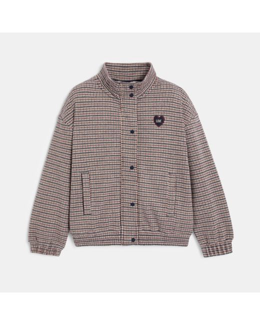 Blouson à petits carreaux écusson love rouge fille
