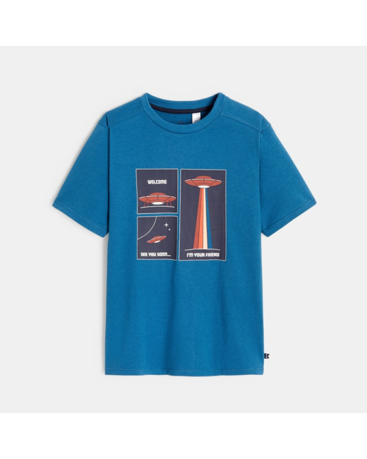 T-shirt à motif science-fiction bleu garçon