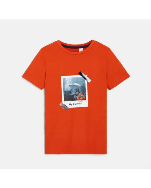T-shirt en coton biologique photo requin orange garçon