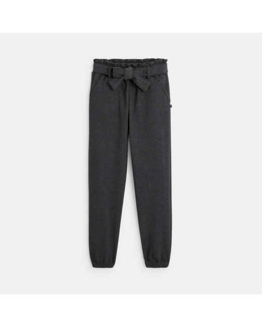 Pantalon paper bag ceinturé gris fille