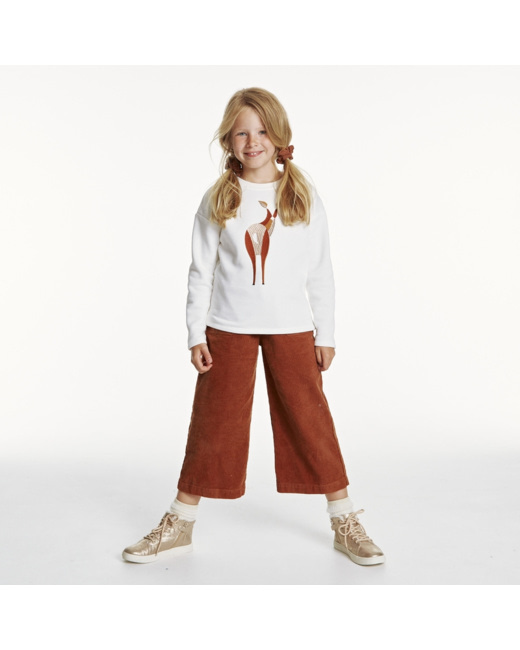 Pantalon large et court en velours côtelé marron fille
