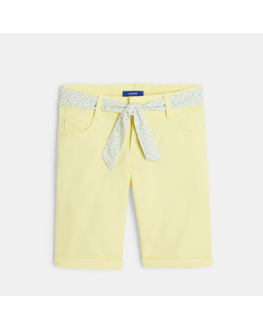 Bermuda en toile unie + ceinture jaune fille