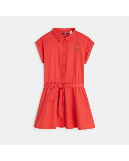 Robe unie à manches courtes rouge fille