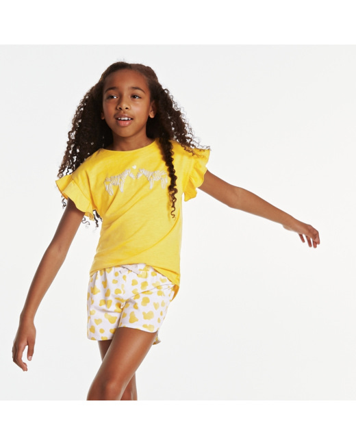 Pyjashort bimatière zèbres et coeurs jaune fille