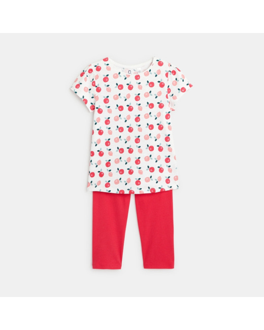 Pyjama d'été motif "petites pommes" rose fille