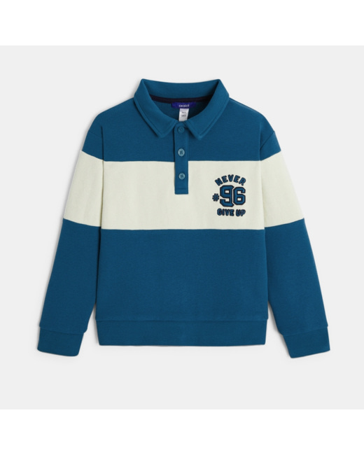 Sweat-shirt col polo bleu garçon