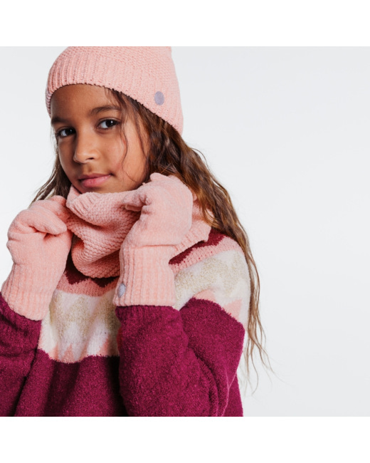 Snood + Gants + Bonnet à pompon rose fille