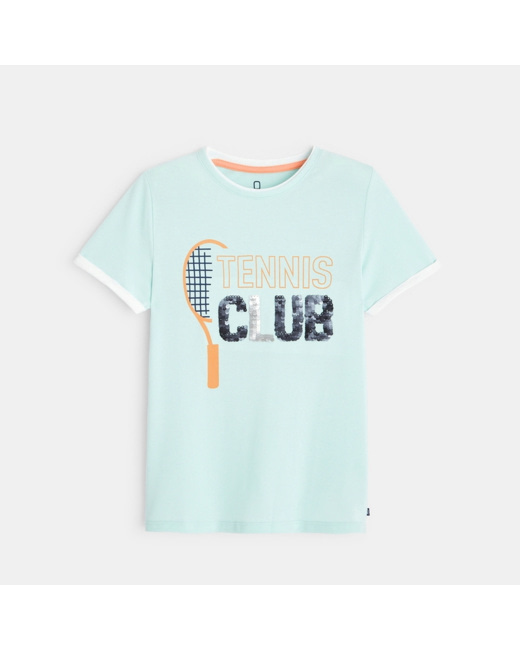 T-shirt col rond à sequins magiques vert garçon