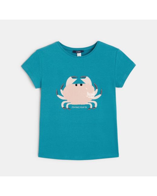 T-shirt à sequins magiques Crabe vert fille