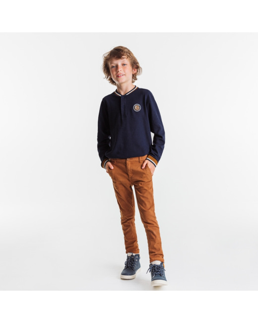 T-shirt manches longues à écusson bleu garçon