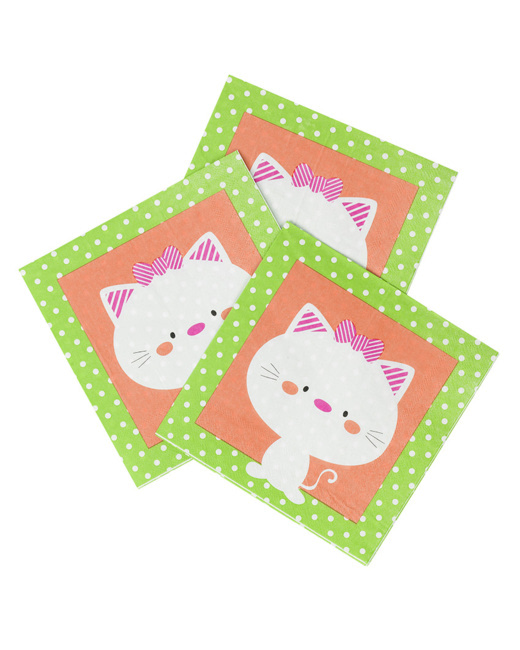 Lot de 20 serviettes d'anniversaire en papier motif chat