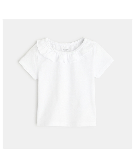 T-shirt col volanté maille fantaisie blanc