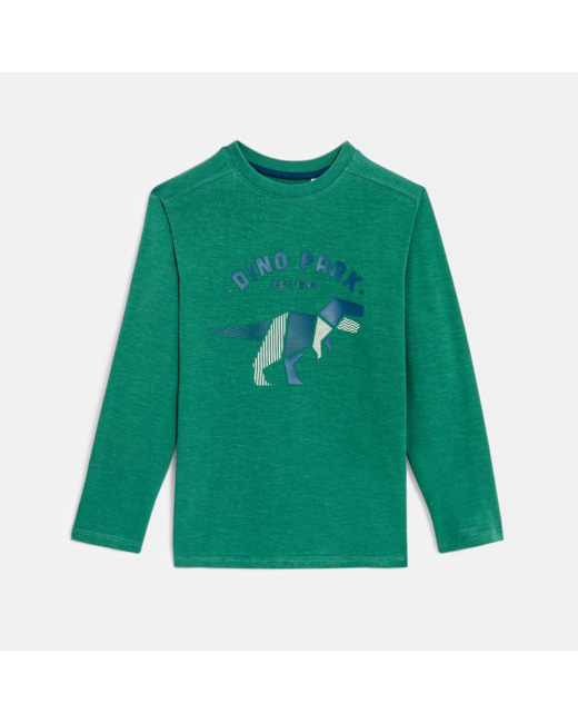T-shirt manches longues motif dinosaure vert garçon