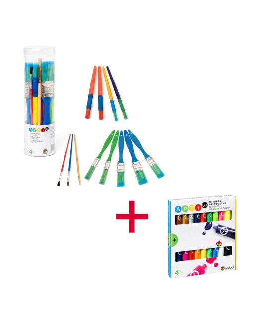 Lot 18 tubes de gouache à effets et 12 pinceaux