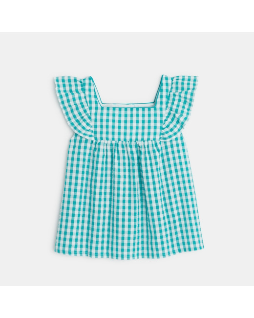 Blouse à carreaux vichy verte fille