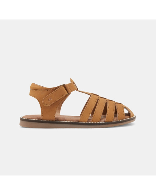 Sandale multibrides cuir à scratch beige garçon