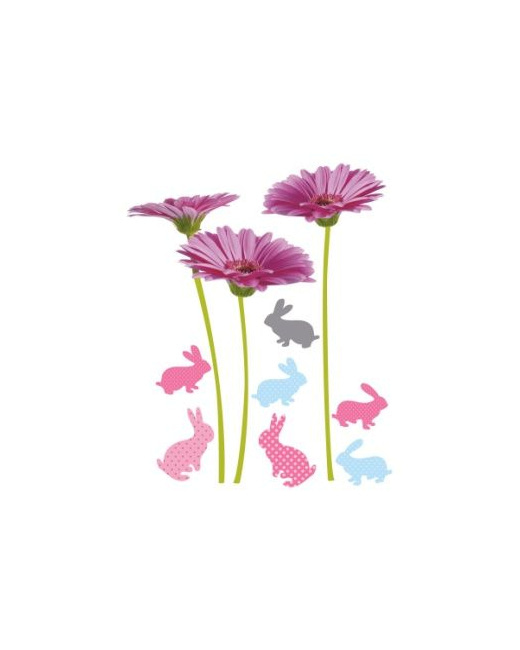 10 stickers fleurs et lapins chambre fille