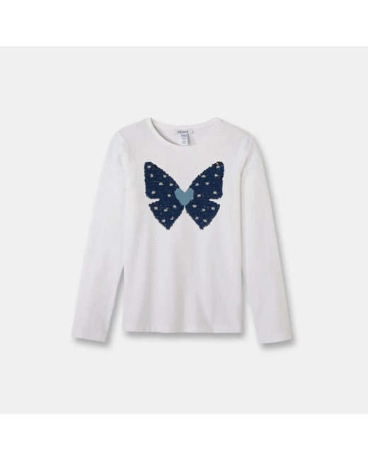 T-shirt stretch à sequins magiques blanc fille