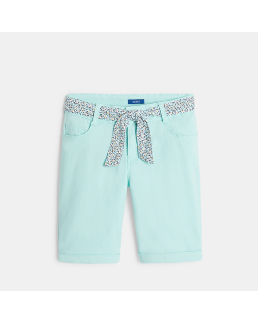 Bermuda en toile unie + ceinture bleu fille