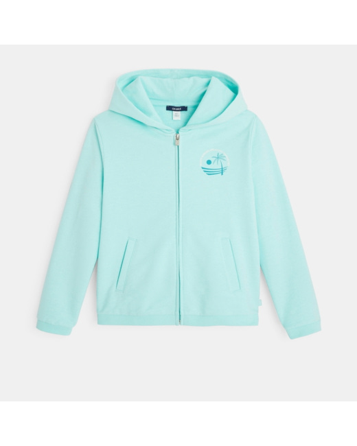 Sweat molleton flammé zippé vert fille