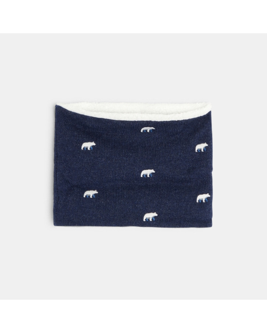 Snood en tricot doublé polaire + motifs brodés bleu garçon
