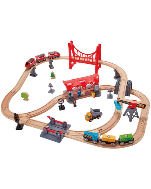 Circuit de train en bois La ville animé