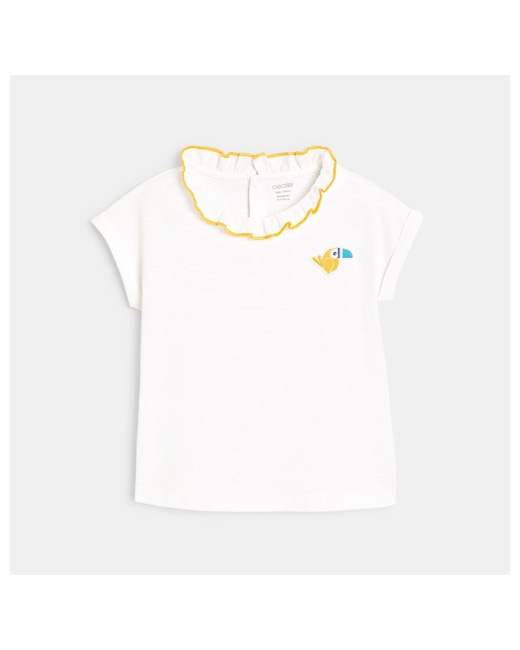T-shirt col volanté patch toucan