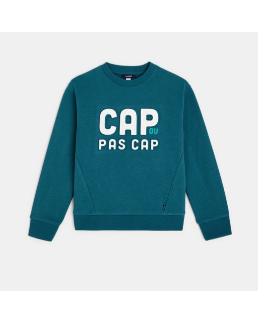 Sweat-shirt à message "Cap ou pas Cap" bleu garçon