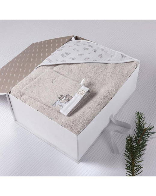 Coffret cadeau cape de bain et gant de toilette coton bio Imagine