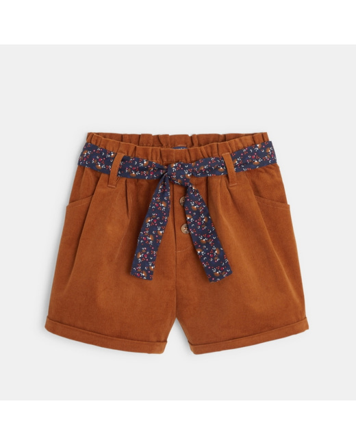 Short en velours taille haute ceinturée marron fille