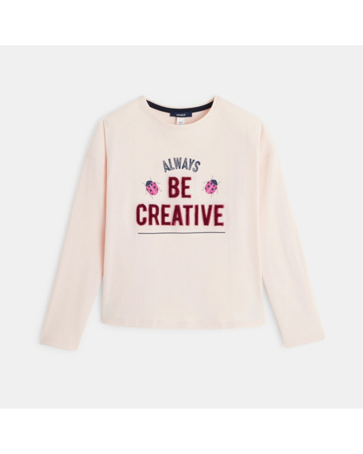 T-shirt manches longues à message 'Always be creative' rose fille