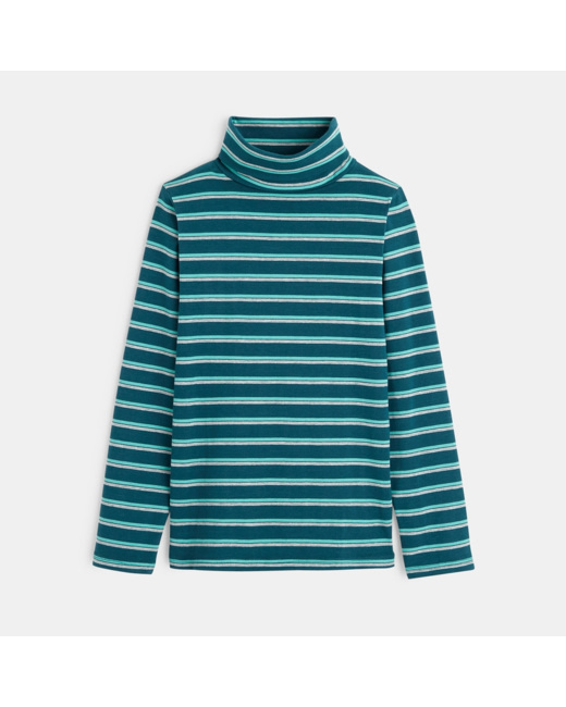 T-shirt col roulé à rayures vert garçon