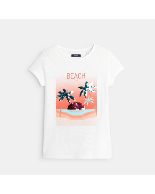 T-shirt sequins magiques palmiers fille