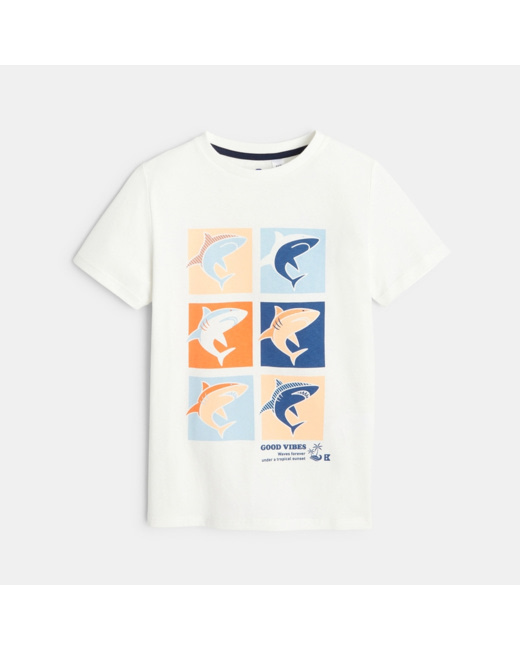 T-shirt à motifs requins blanc garçon