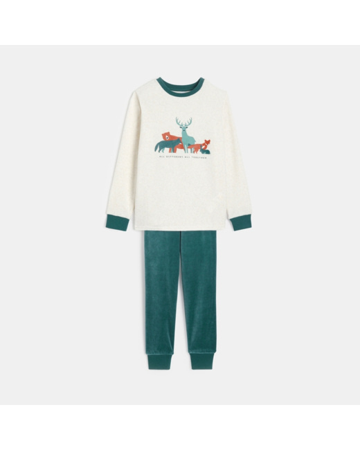 Pyjama en velours motif animaux turquoise garçon