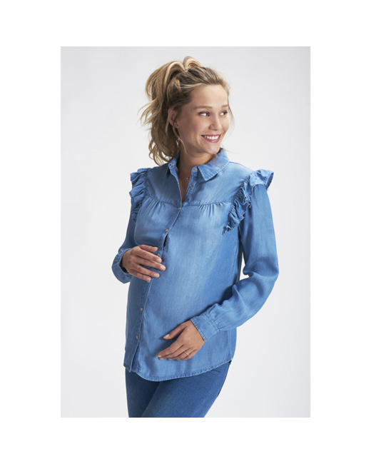 Chemise de grossesse manches longues effet jean en lyocell
