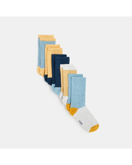 Chaussettes chinées et rayées (lot de 5) bleues garçon