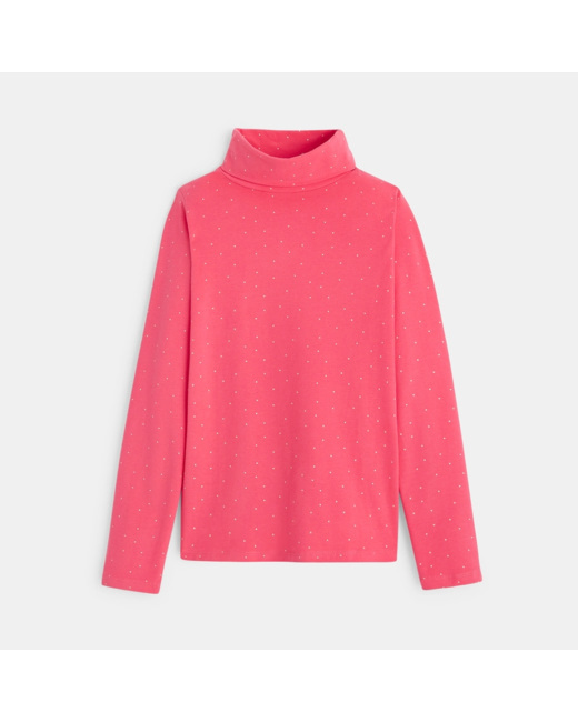 T-shirt col roulé imprimé rose fille