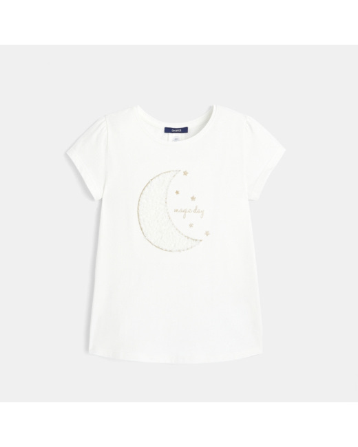T-shirt motif lune en tulle brodée blanc fille