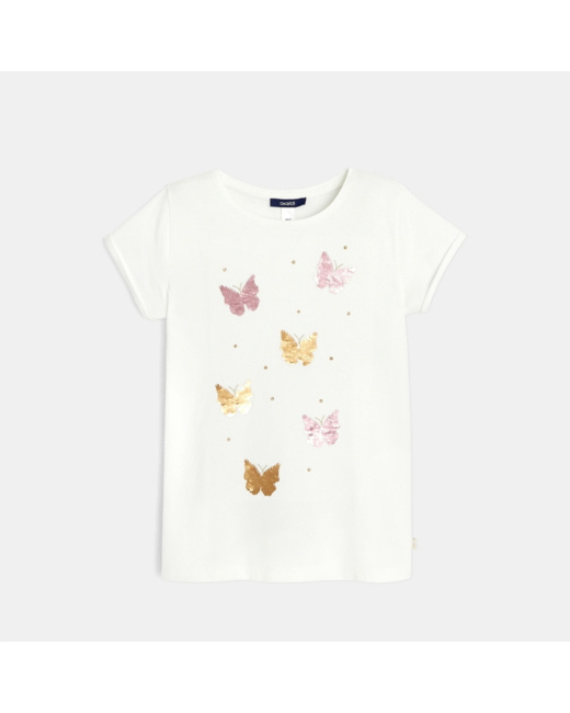 T-shirt papillons à sequins magiques rose fille