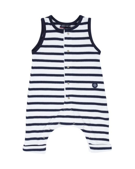 Combinaison rayée Baby - coton rustique - Blanc/Marine Deep