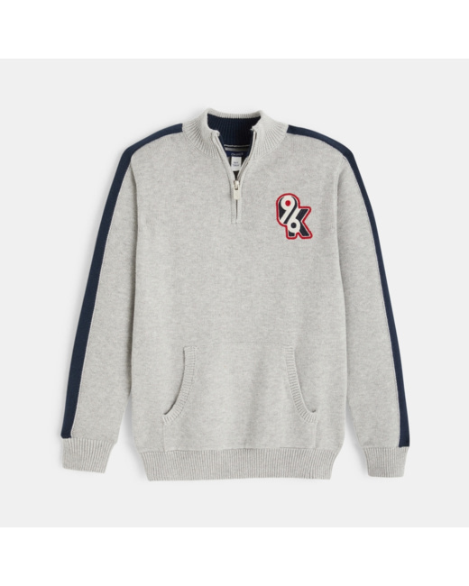 Pull à col montant zippé gris garçon